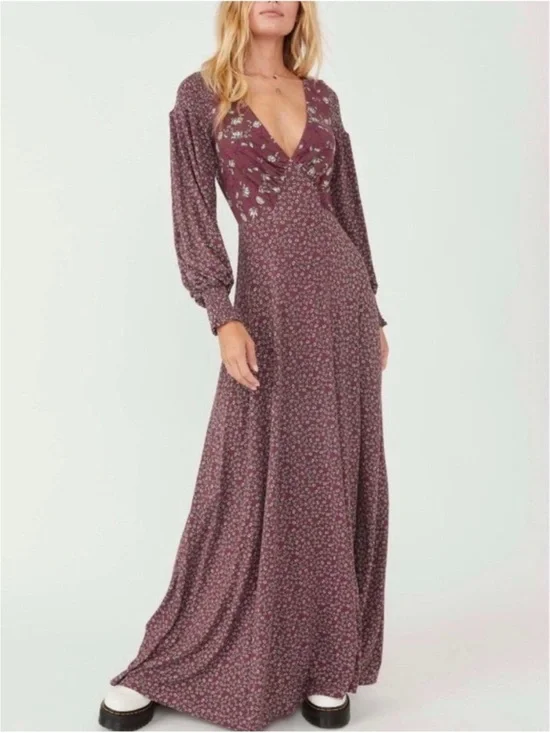 Free People Love Story Maxi Dress In Raisin Combo Size XS