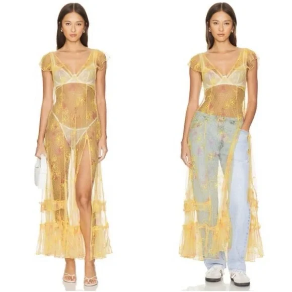 FREE PEOPLE Intimately Postcard From Paris Sheer Maxi Dress size S NWT $198