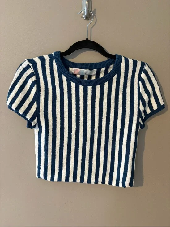 NWT Free People Beach Roberts Blue Striped Crop Top Ivory S Coastal Nautical