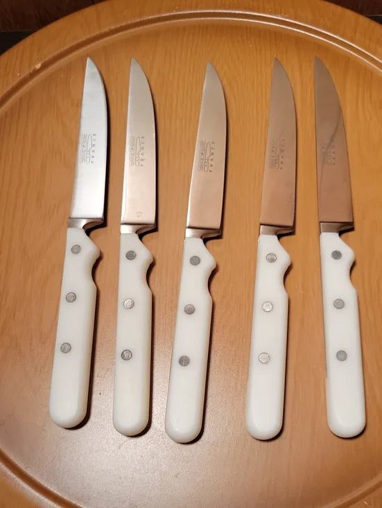 Set of 5 White Handle CP France Steak Knives