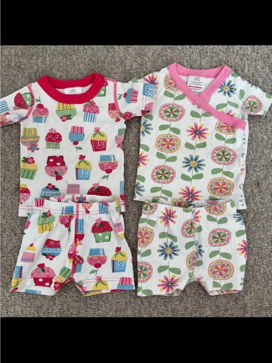 Kids Pajamas Set - Cupcake & Floral Short Sleeve Pajamas - Pink/White