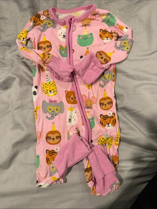 Little Sleepies Pink Animal Party Footed Pajama