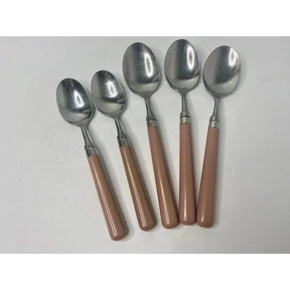 Stanley Roberts Spectrum Mauve Stainless Flatware 2 Teaspoons & 3‎ Soup Spoons