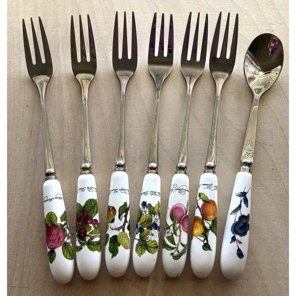 Portmeirion Botanic Garden 6 Pastry Forks + 1 Teaspoon Floral