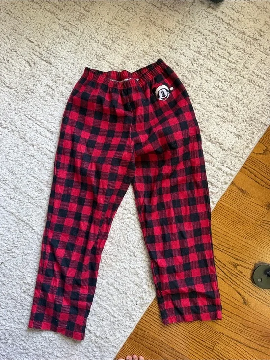 Disney Red and Black Buffalo Plaid Kids Pajama Pants with Mickey Patch