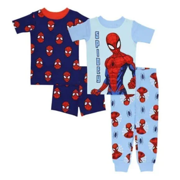 NWT - Spiderman Kids' 4-piece Cotton Pajamas - Size 7