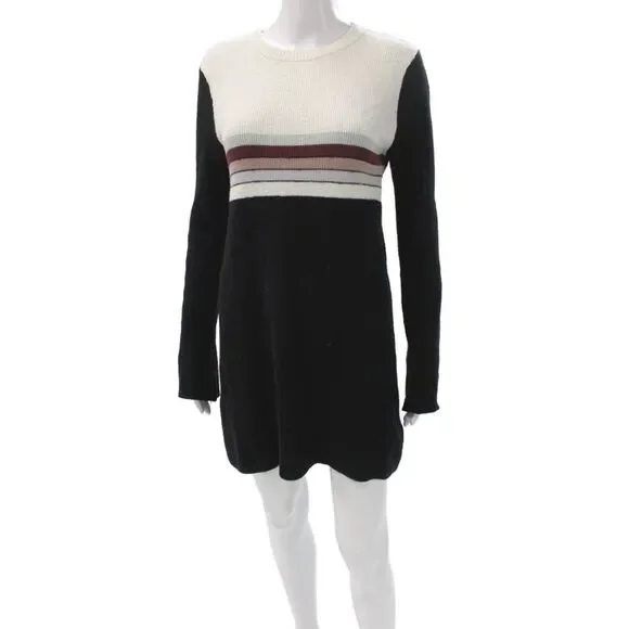 Free People Women Sweater Dress Black Long Sleeve Crew Neck Mini Size S
