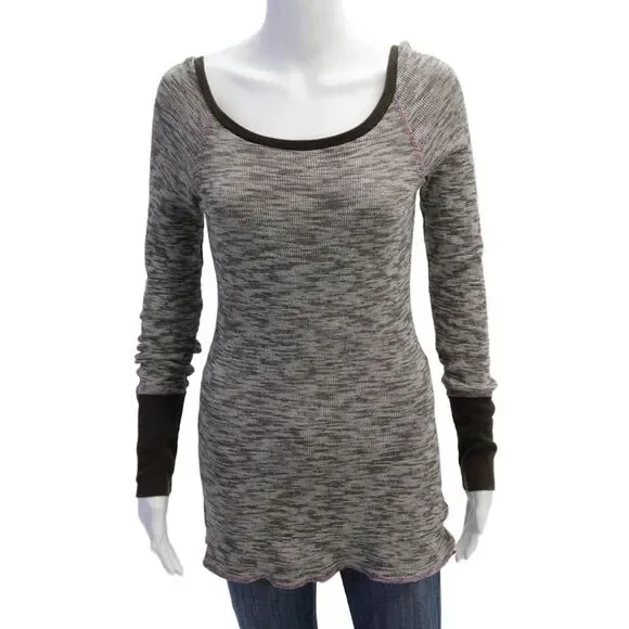 Free People Women Bohemian Black Cotton Tunic Sweater Long Sleeve Size S