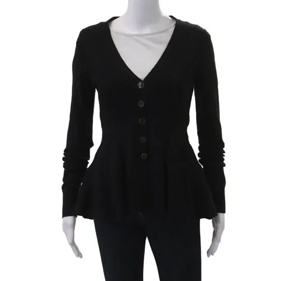 Free People Women Cardigan Black V-Neck Button Cotton Size XS