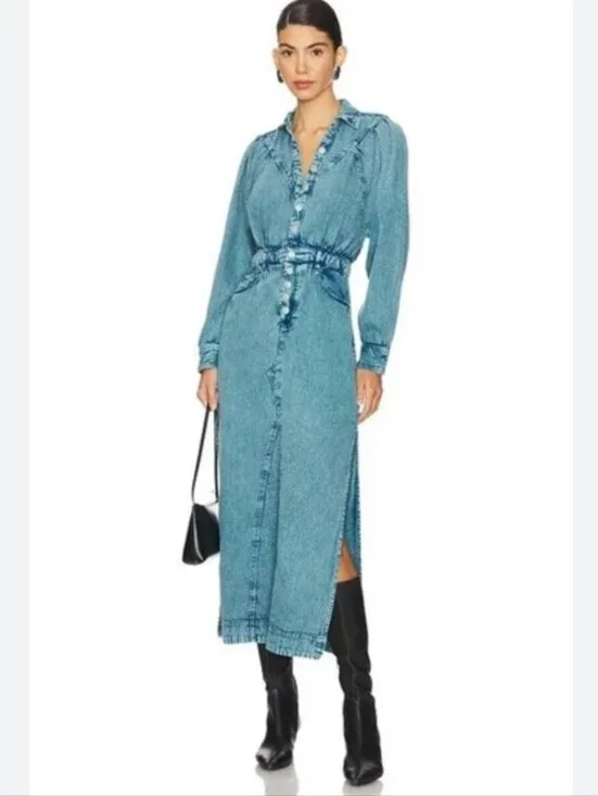NWOT Free People mad love small denim midi dress‎ in Skyfall. Size M