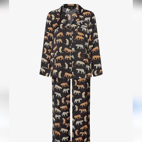 Banana Republic Satin Pajama Set with Safari Animal Print Size M