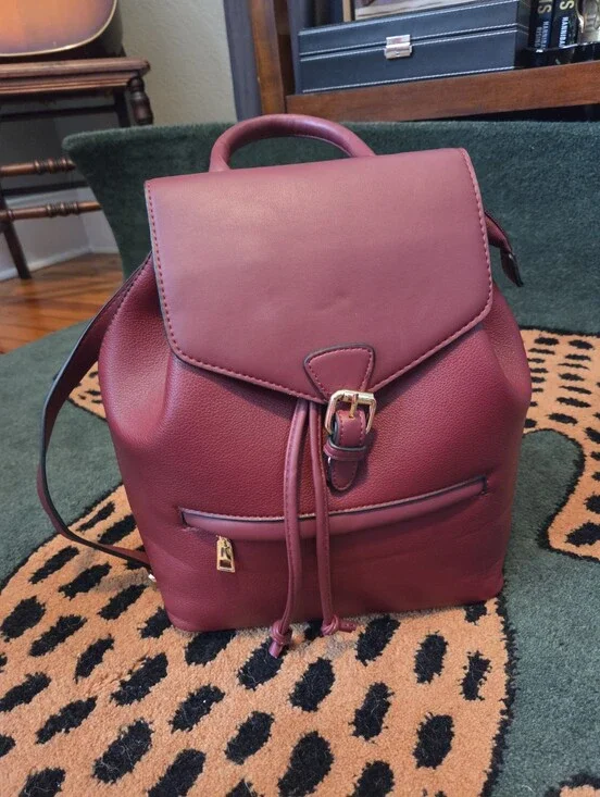 Women's Burgundy Faux Leather Backpack Purse