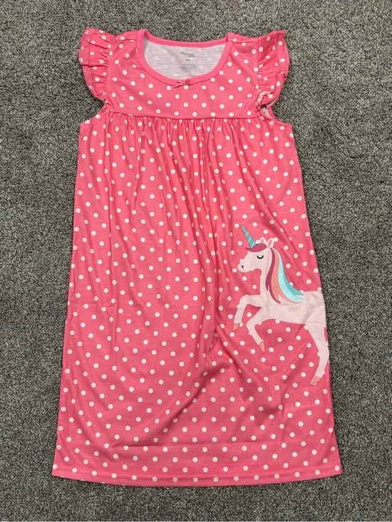 2 Simply Joy by Carter's Coral Pink Polka Dot Unicorn Nightgown