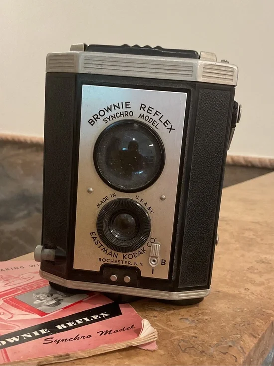 Kodak Brownie Reflex Synchro Model Camera - Black & Silver