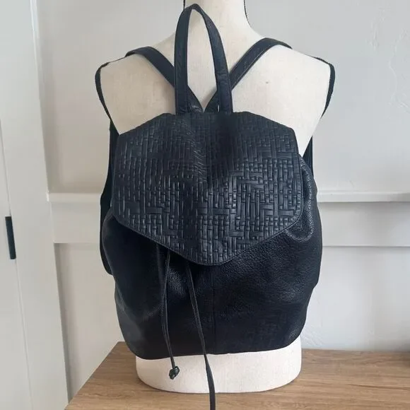 Anthropologie DAY & MOOD Black Leather Backpack Sleek Minimalist Chic Casual EUC