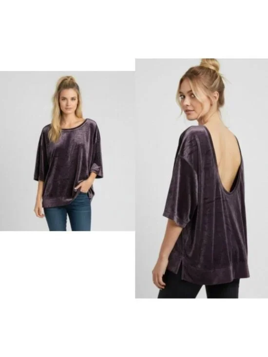 Free People Valerie Velour T-Shirt, Navy (purple really), Sz. S