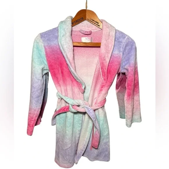 XOXO Girls Ombre Fleece Robe Colorful Pastel Tie-Dye Size 7/8 Pajamas