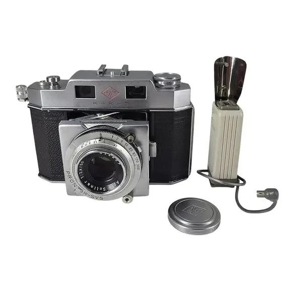 AGFA KARAT IV 35MM CAMERA - SOLINAR 50MM F/2.8 LENS + OPTIMA BLITZ FLASH VINTAGE