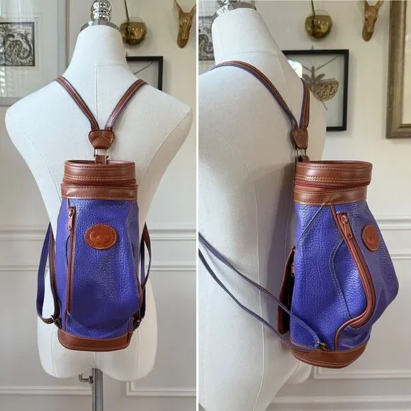 Vintage 80s Carina Intl Inc Waterproof Leather Purple Tan Golf Bag Backpack Nove