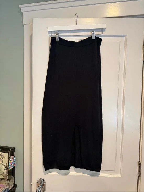 Free People Black Ribbed Midi Skirt
