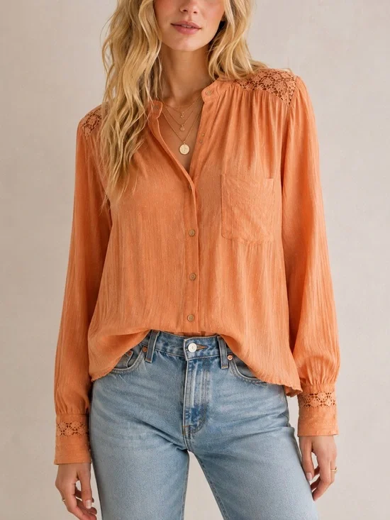 Free People Peach Crochet Lace Back Boho Blouse S