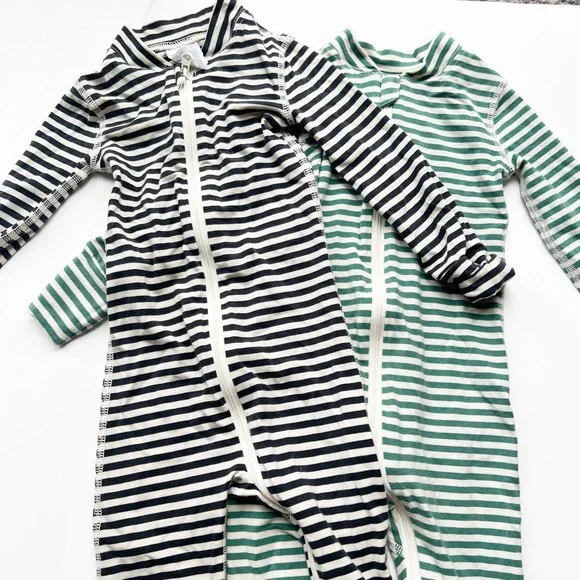 Hanna Andersson Striped Long Sleeve Footless Zip Pajamas Bundle 6-12 Months