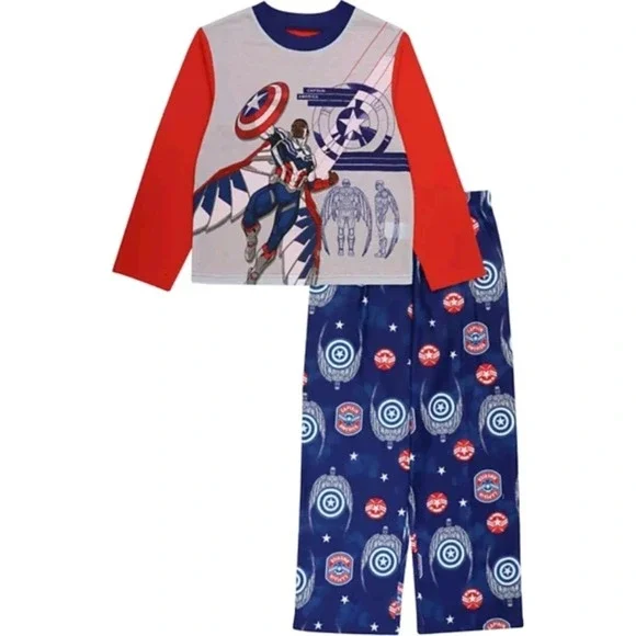 Boys Marvel Avengers Captain‎ America Pajama Set Long Sleeve Pants Size 6 NWT