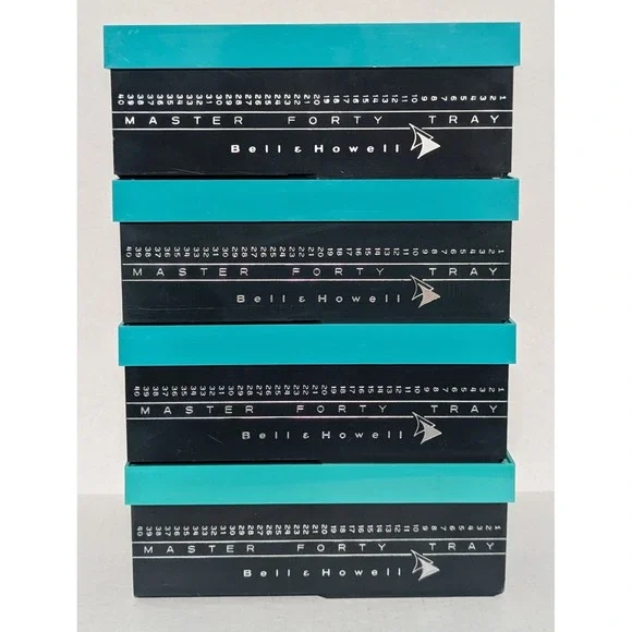 Vintage Bell & Howell Master Forty Tray Turquoise and Black 35 MM Set of Four