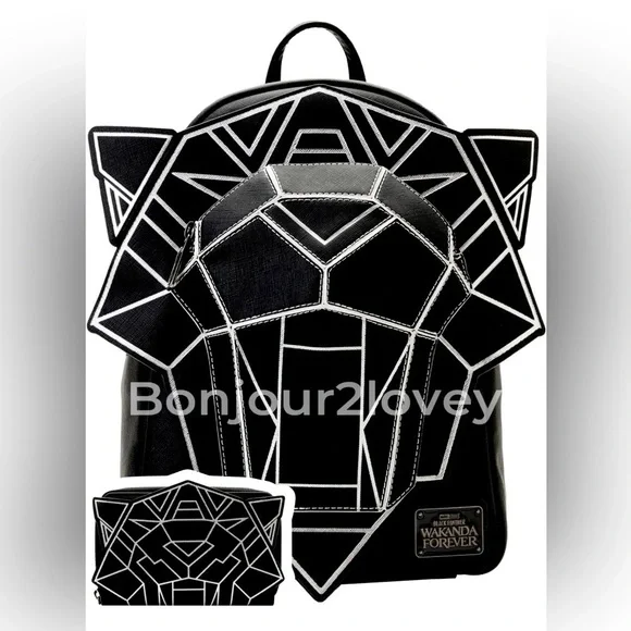 2pc Loungefly Black Panther-Wakanda Forever Mini Backpack 3 dimensional design