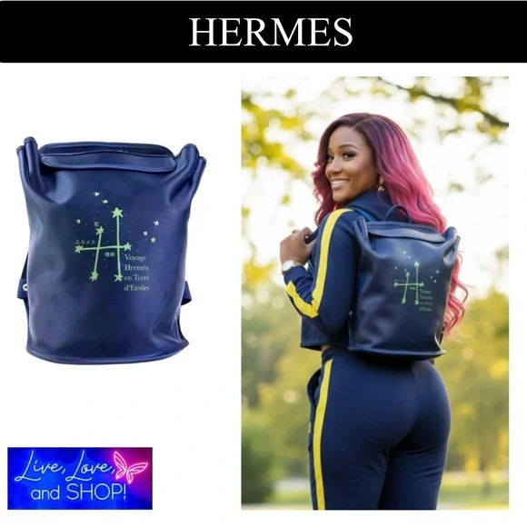 HERMES Satin Voyage Sherpa Star Backpack, Authentic. GUC