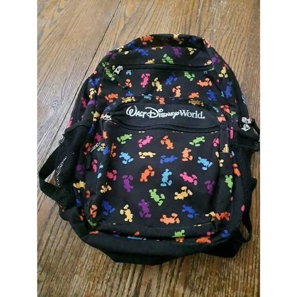Disney Parks Mickey Mouse Backpack Black Multicolor Silhouette 18