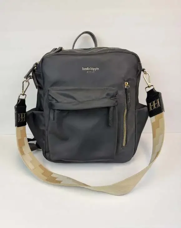 Haute Hippie Black Nylon Convertible Backpack  Crossbody Bag Decorative Strap