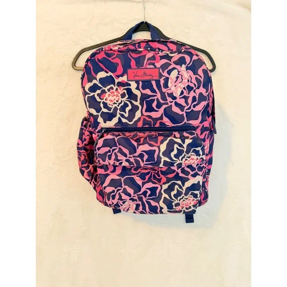 Vera Bradley Floral Backpack Navy Pink White Canvas School Travel Bag‎