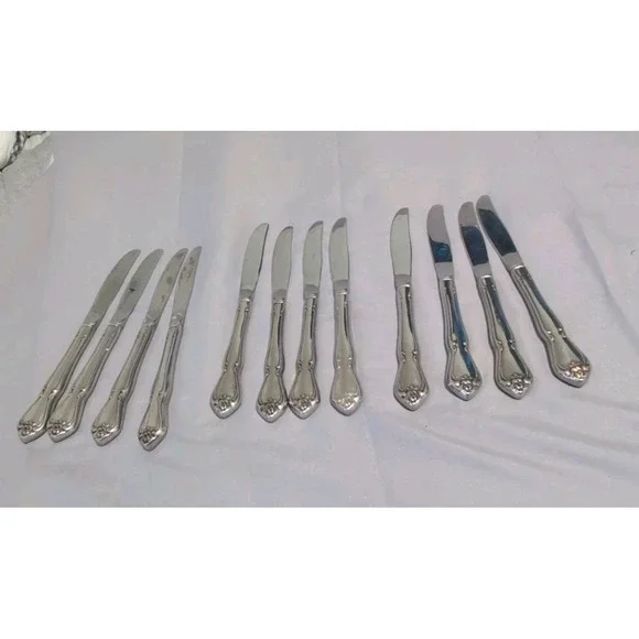 Arbor Rose True Rose Dinner Knives Set‎ of 12 Stainless Flatware Oneida Rogers