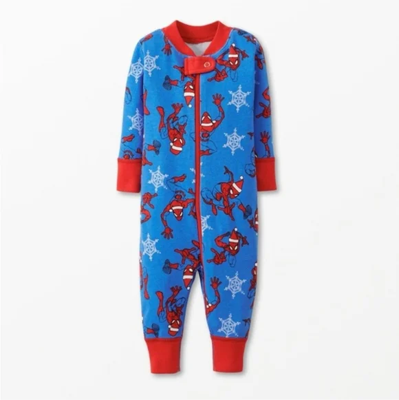 Hanna Andersson Marvel Spiderman Baby Zip Sleeper In Spider-Man Holiday On Blue