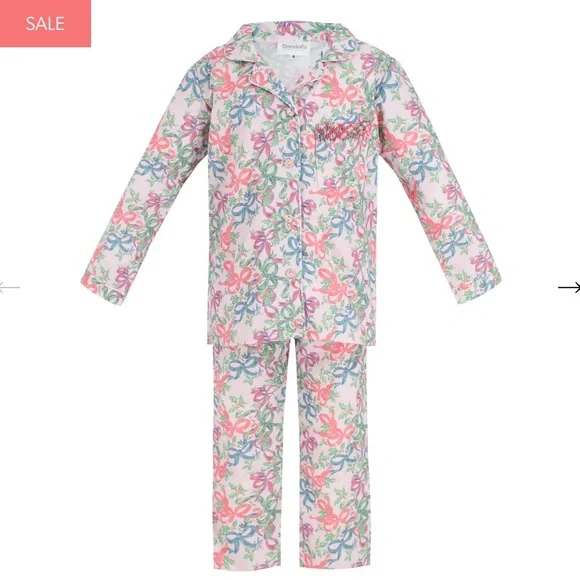 Dondolo Baby Girl Smocked Pajama Set 12M Pink Bow Print NWT Holiday Christmas