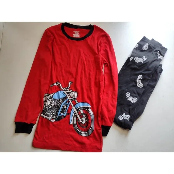 Dolphin & Fish Boys Motorcycle Pajama Set‎ Red Black 100% Cotton Size 12