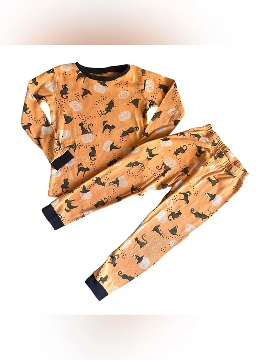 Burt's Bee's 4T Boys Girls Orange Black Halloween cotton pajama set