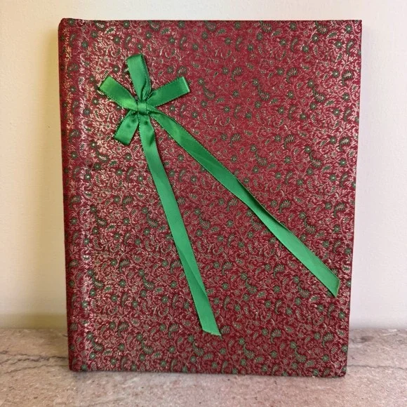 Vintage Christmas Photo Album Red Green Bow Retro 10 Pages Unused Empty