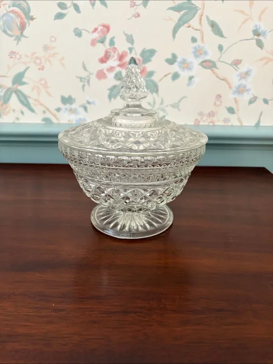 Vintage Pressed Glass Covered Candy Dish - Clear Crystal-Style Compote