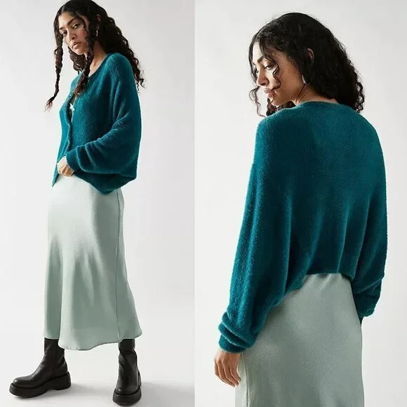 New Free People FP One Wyatt Teal Long Sleeve Sweater Size XS