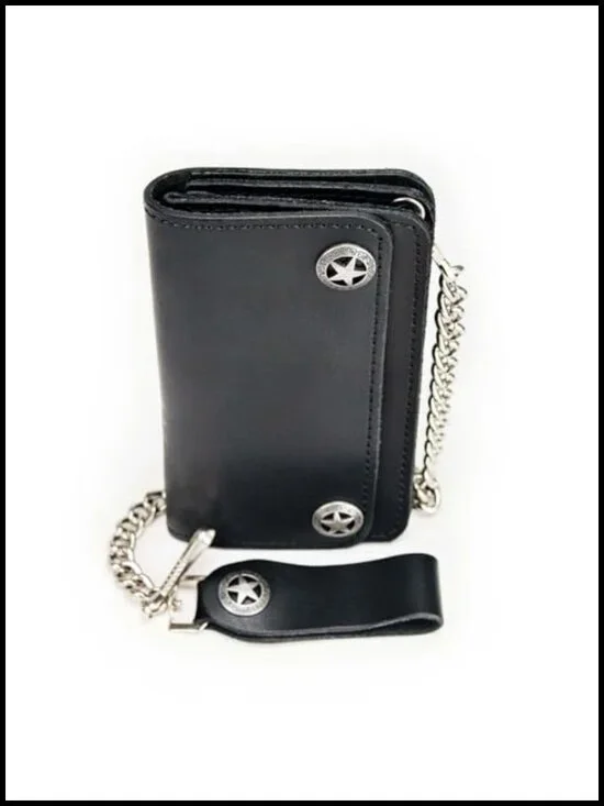 Full Grain Leather Biker Wallet with Removable Steel Chain