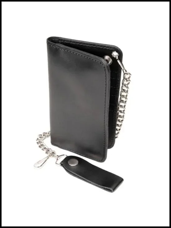 Full Grain Leather Bi-Fold Biker Wallet with Chain