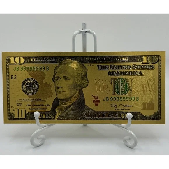 $10 Ten Dollar Hamilton‎ Bill Gold Banknote - Novelty Collectable Only