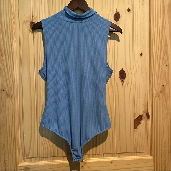 Intimately Free People Ribbed Mock Neck‎ Sleeveless Bodysuit Blue XL