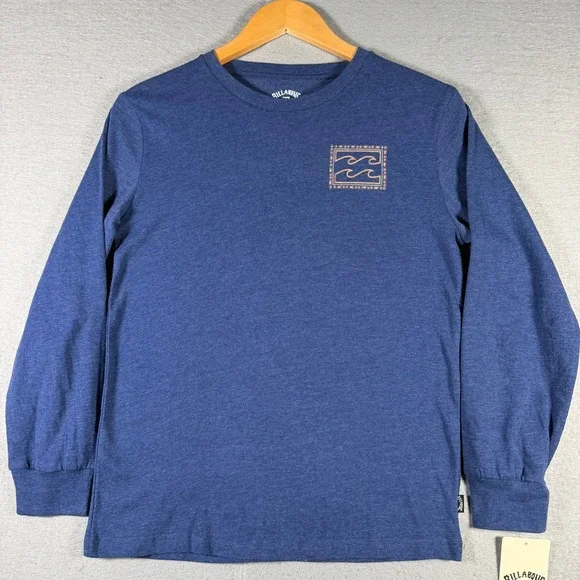 Billabong Kid Blue Long Sleeve Wave Logo Graphic T-Shirt Medium BSFHA69F-401 NEW