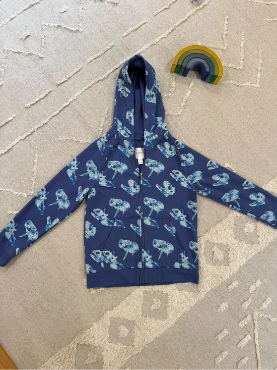 Navy Blue Zip-Up Hoodie with glowing dinosaur fossil Print