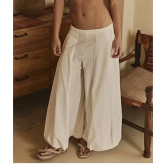 Free People Pants Free-est XS Wide Leg Barrel Balloon Lagenlook Boho Linen OP3-3