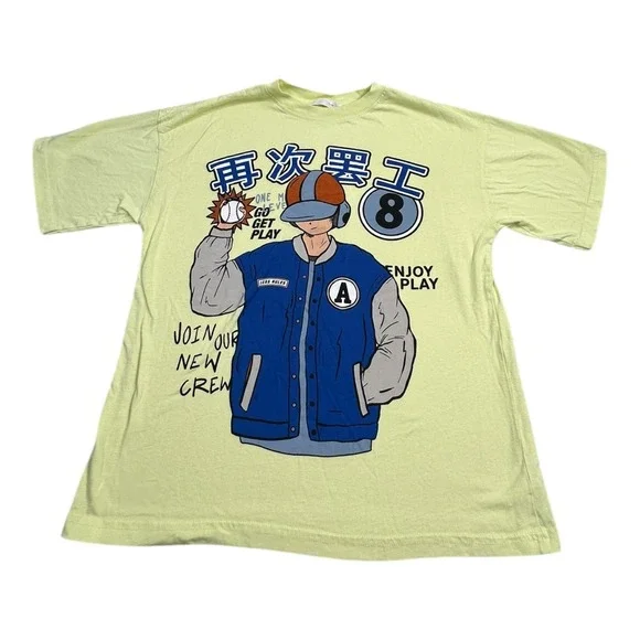Boys Graphic T Shirt Yellow Anime Baseball Crew Neck Short Sleeve Size‎ 11 12