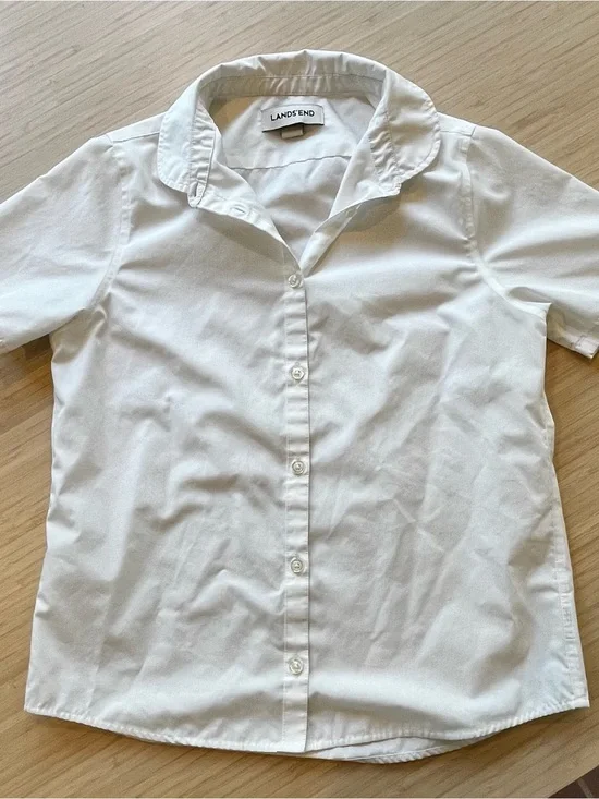 Lands' End White Short-Sleeve Collared Button-Up